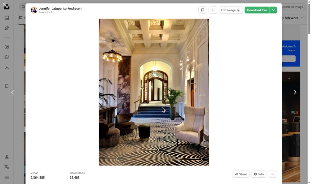 Hotel lobby - guest using WiFi on smartphone