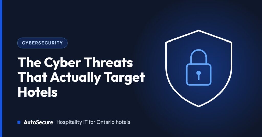 Shield with a padlock, representing hotel cybersecurity and the threats that target hotels