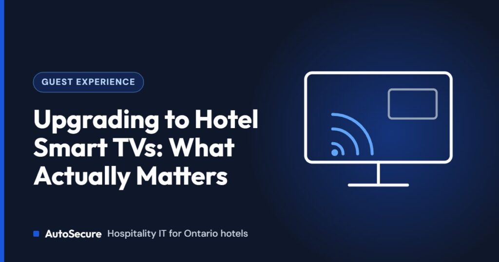 Hotel smart TV with a screen casting symbol, illustrating a hotel smart TV upgrade